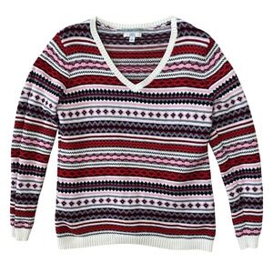 Croft & Barrow Large V Neck Fair Isle Knit Sweater Cozy Cottagecore